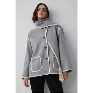 NWT Commense Grey Contrast Trim Button Up Pocket Jacket Large